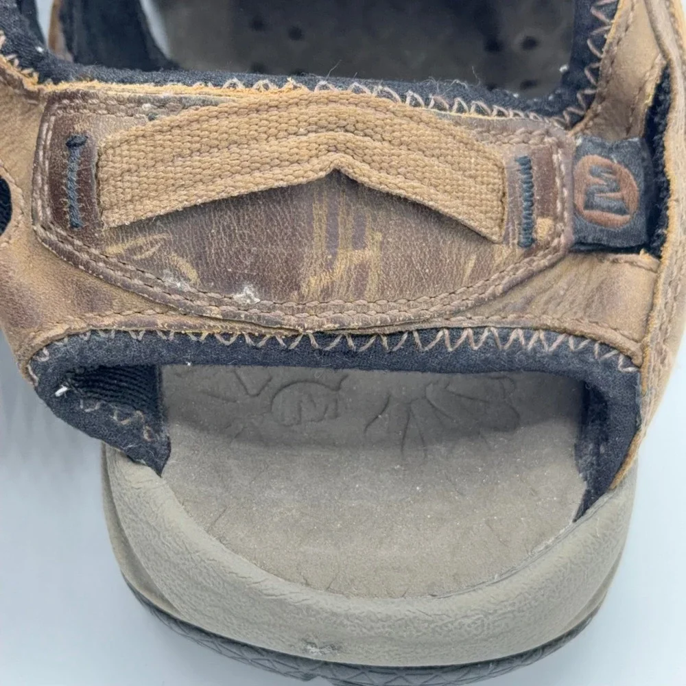 Merrell Hiking Sandals Mens Bungee Lacing Mesh Vibram Trail Shoes Brown Leather
